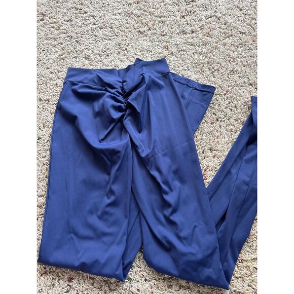 EUC Unbranded Navy Blue Flared Booty Lifting Leggings Low Rise Women's Small - Picture 2 of 2